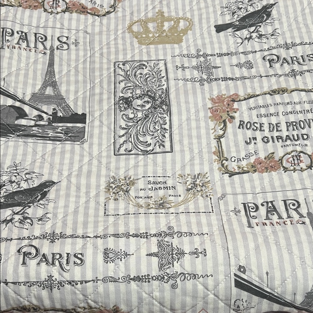 Parisian Themed Quilt with Gold and Gray Accents